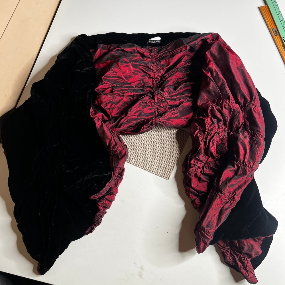 Nina Mann Vintage Silk Blend Velvet Ruched Evening Wrap Shrug Red Black USA
